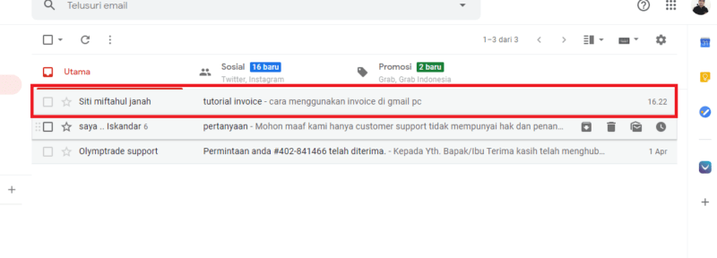 Cara membuat dan mengirim Invoice di email Gmail 13 klik pesan email
