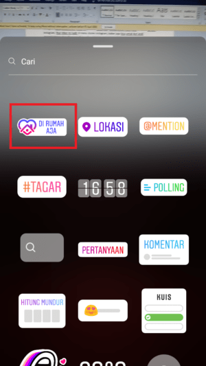 Cara menggunakan stiker "Di Rumah Aja" di story Instagram 3 klik stiker di rumah aja