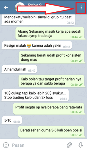 Cara menghapus chat di Telegram 8 klik titik tiga pojok kanan atas