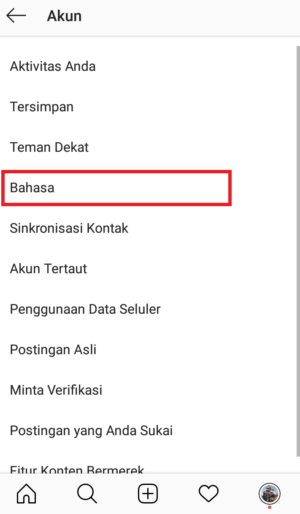 Cara mengganti bahasa di Instagram 5 masuk ke menu bahasa