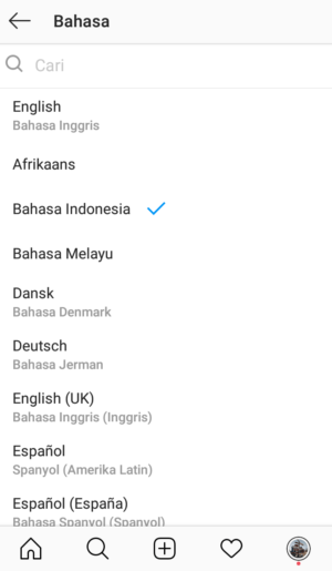 Cara mengganti bahasa di Instagram 6 pilih bahasa sesuai kebutuhan
