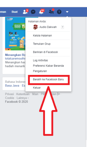 Cara mengubah tampilan Facebook ke tampilan terbaru 3 pilih beralih ke akun facebook baru
