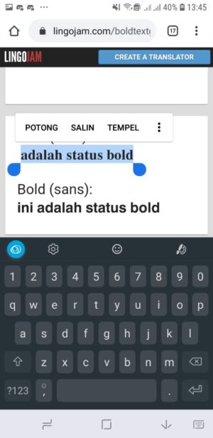 Cara mengganti jenis tulisan (font) di Bio Instagram 4 copy text bold