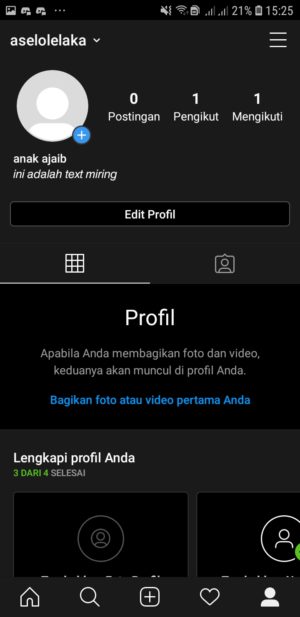 Cara mengganti jenis tulisan (font) di Bio Instagram 17 text miring berhasil ditambahkan