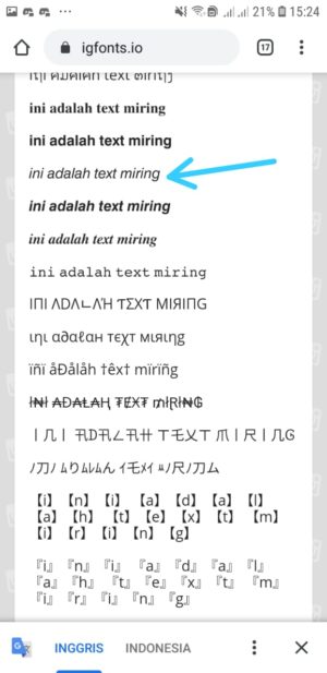 Cara mengganti jenis tulisan (font) di Bio Instagram 11 pilih text miring