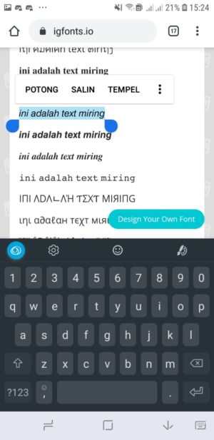 Cara mengganti jenis tulisan (font) di Bio Instagram 12 copy text miring