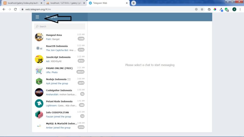 Cara membuat username di Telegram 10 masuk ke halaman telegram laltu tap lambang garis 3 dibagian kiri atas