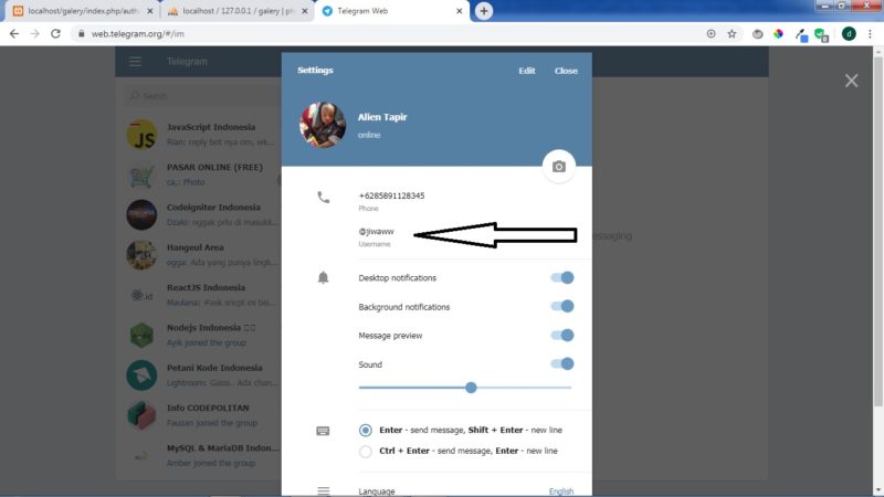 Cara membuat username di Telegram 12 Klik Username