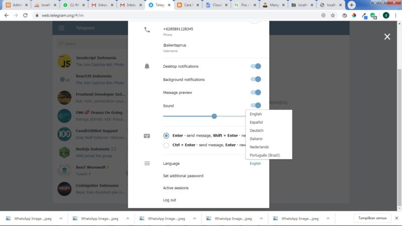 Cara mengubah bahasa di Telegram 9 pilih bahasa yang kalian inginkan