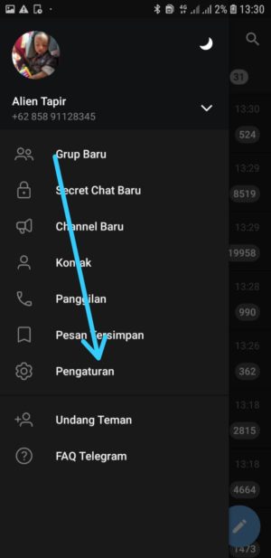 Cara mengunci telegram dengan PIN 2 Pilih Setting