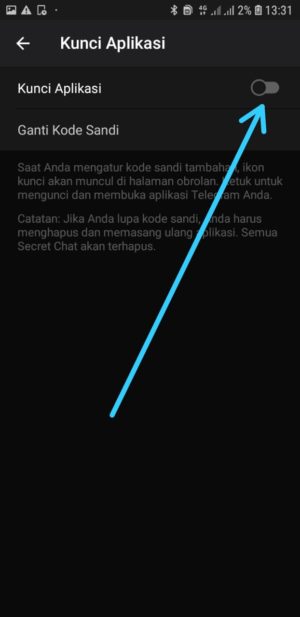 Cara mengunci telegram dengan PIN 5 Slice ke kanan kunci aplikasi