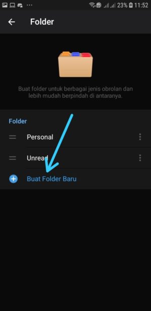 Cara membuat folder chatting di Telegram 4 Pilih Buat Folder
