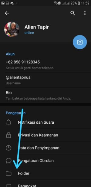 Cara membuat folder chatting di Telegram 3 Pilih Folder