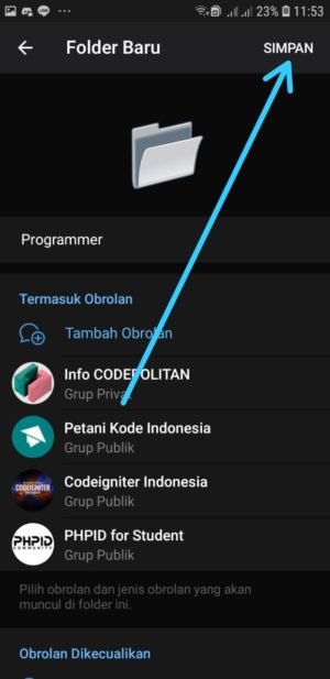 Cara membuat folder chatting di Telegram 8 Tap Simpan