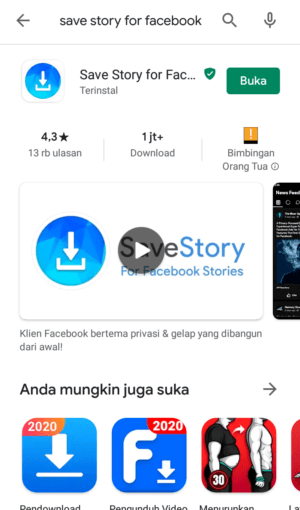 Cara download story (cerita) di Facebook 1 buka aplikasi save story for facebook