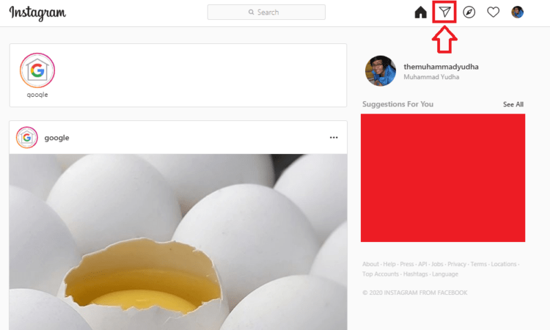 Cara mengirim DM Instagram di Komputer atau PC 2 Cara mengirim DM Instagram di Komputer atau PC 1