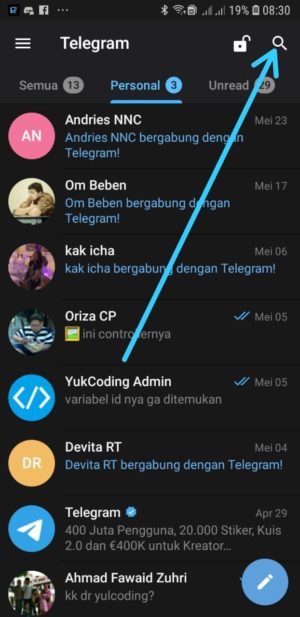 Cara mencari grup atau channel Telegram 8 halaman awal aplikasi Telegram