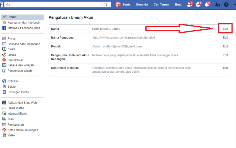 Cara mengganti nama di facebook 10 klik edit