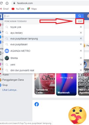 Cara Menghapus Riwayat Pencarian di Facebook 20 klik edit pojok halaman riwayat pencarian