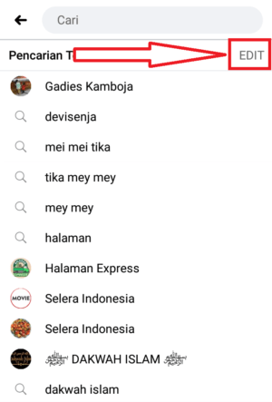 Cara Menghapus Riwayat Pencarian di Facebook 5 klik icon EDIT