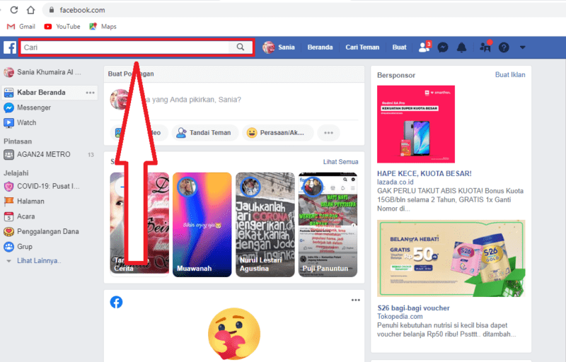 Cara Menghapus Riwayat Pencarian di Facebook 17 klik kolom pencarian