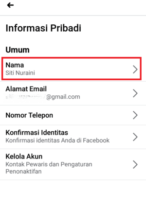 Cara mengganti nama di facebook 4 klik menu nama