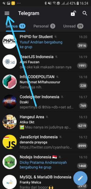 Cara memblokir kontak di Telegram 4 Tap Lambang Garis Tiga