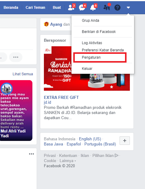 Cara mengganti password akun Facebook 9 masuk ke pengaturan