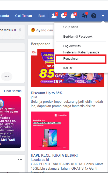 Cara mengganti nama di facebook 9 masuk ke pengaturan