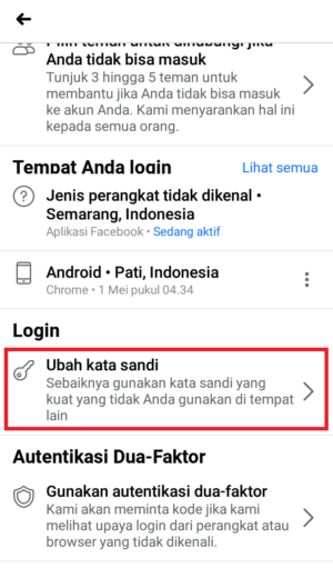 Cara mengganti password akun Facebook 5 ubah kata sandi