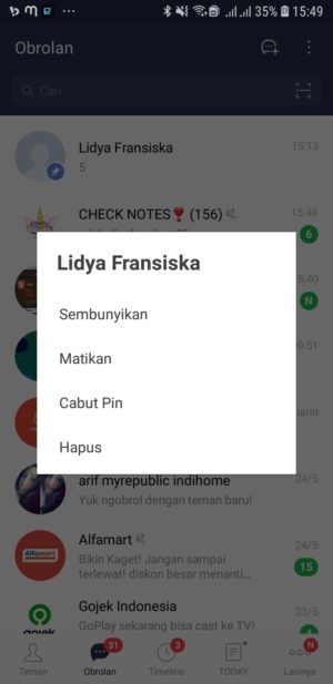 Cara mem-pin chat LINE agar selalu berada dipaling atas 4 Unpin Pin Chat