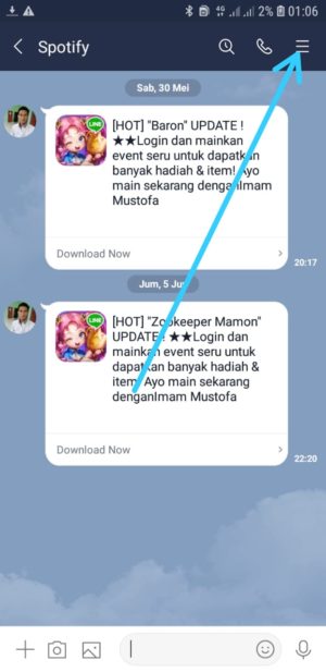 Cara membuat dan mengirim album di LINE 1 Halaman awal obrolan Line