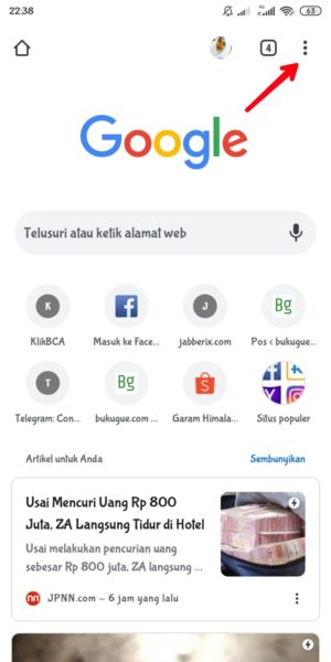Cara melihat password yang tersimpan di Chrome 1 Tap titik tiga kanan atas