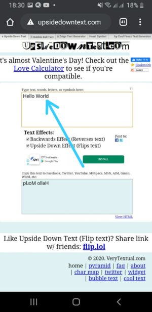 Cara membuat tulisan terbalik di Whatsapp 2 Masukkan tulisan yang ingin kalian buat terbalik