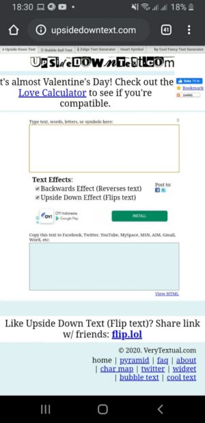 Cara membuat tulisan terbalik di Whatsapp 1 Masuk ke halaman Situs upsidedown
