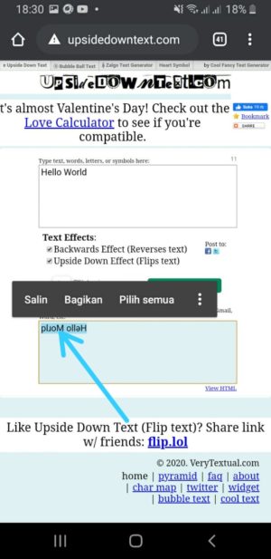Cara membuat tulisan terbalik di Whatsapp 3 Copy Tulisan Terbalik