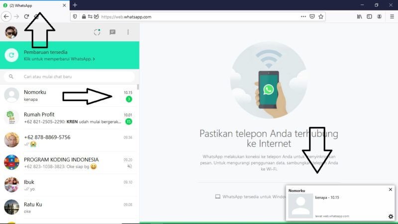 Perbedaan WhatsApp web dengan WhatsApp desktop 3 Perbedaan pemberitahuan whatsapp web