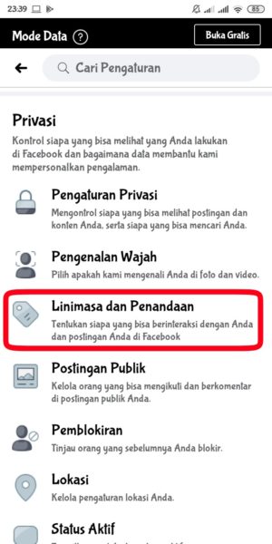 Cara agar orang tidak bisa menulis di wall Facebook kita 5 masuk ke menu "Linimasa dan Penandaam"