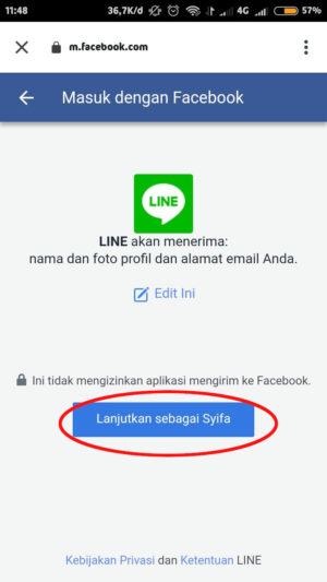 Cara login LINE tanpa verifikasi nomor HP lama 18 tap "lanjutkan sebagai namakamu"