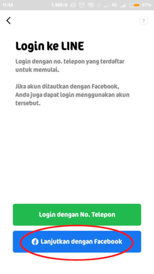Cara login LINE tanpa verifikasi nomor HP lama 16 tap "lanjutkan dengan facebook"