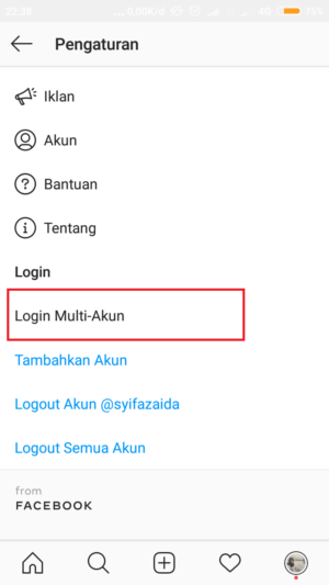 Cara memakai dan melepas fitur login multi-akun Instagram 13 tap "login multi akun"