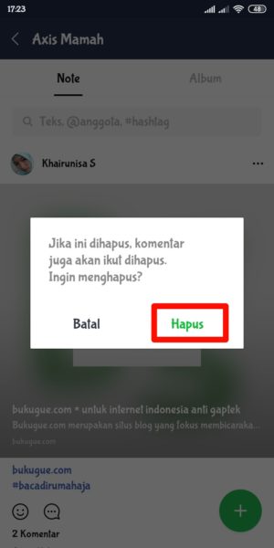 Cara membuat note di LINE 10 pilih "hapus" untuk konfirmasi menghapus note
