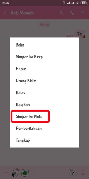 Cara membuat note di LINE 6 pilih menu "simpan ke note"