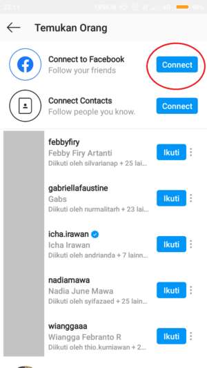 Cara mencari akun seseorang di Instagram 17 pada connect to facebook, klik "connect"