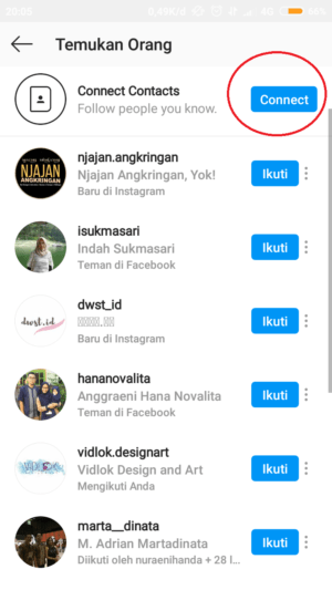 Cara mencari akun seseorang di Instagram 10 pada connect contacts, tap "connect"