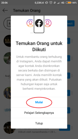 Cara mencari akun seseorang di Instagram 11 pilih "mulai"