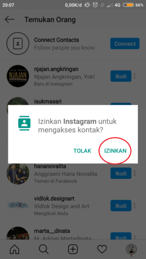 Cara mencari akun seseorang di Instagram 12 tekan "izinkan"