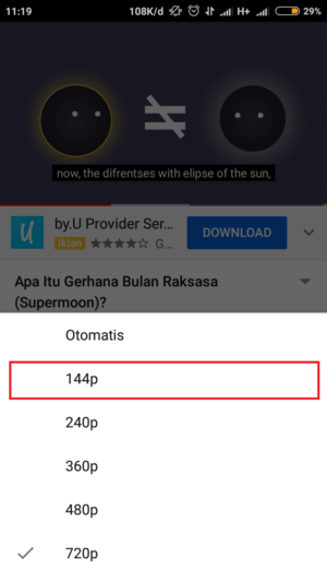 Cara mengatasi video Youtube lemot atau patah-patah 4 pilih resolusi terkecil