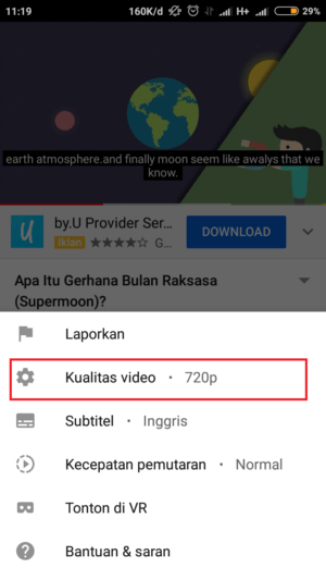 Cara mengatasi video Youtube lemot atau patah-patah 3 atur "kualitas video"