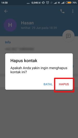 Cara menghapus banyak kontak telegram sekaligus 7 tap "hapus" pada dialog box